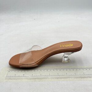 Nude Open Toe Clear Low Heels Slip On Backless Mule Sandals Dress Shoes